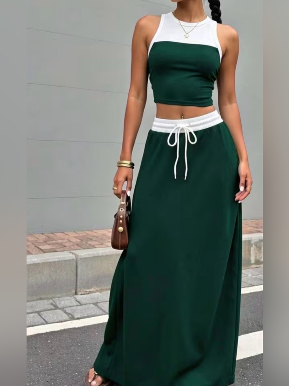 Classic Green Drawstring Maxi Skirt - Women's Casual Skirt